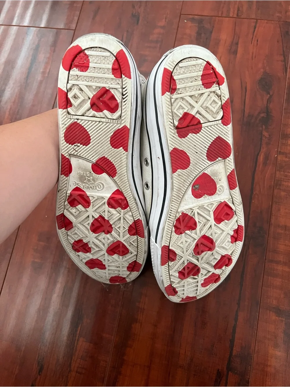 Converse White High-Top Sneakers with Red Heart Laces